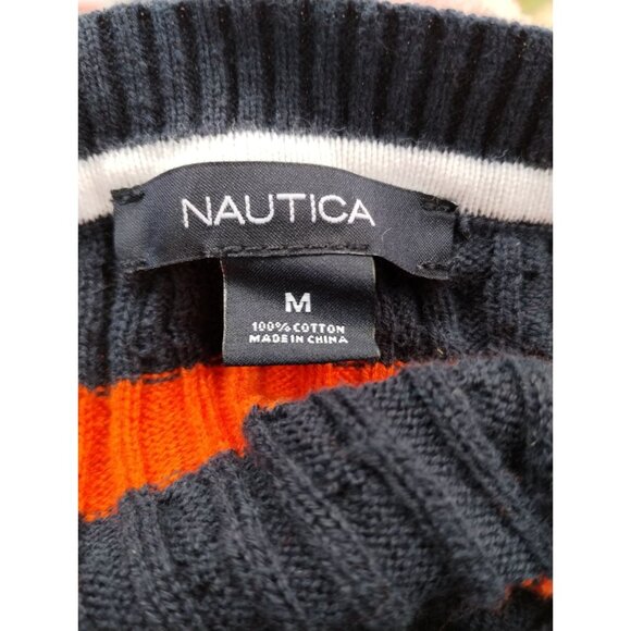 Nautica Womens Striped Sweater Navy & Orange V-Neck 100% Cotton Size M - Picture 6 of 9